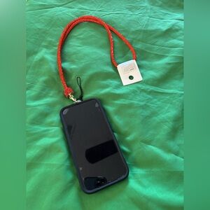 Protective Black Phone Case with Red Neck Lanyard